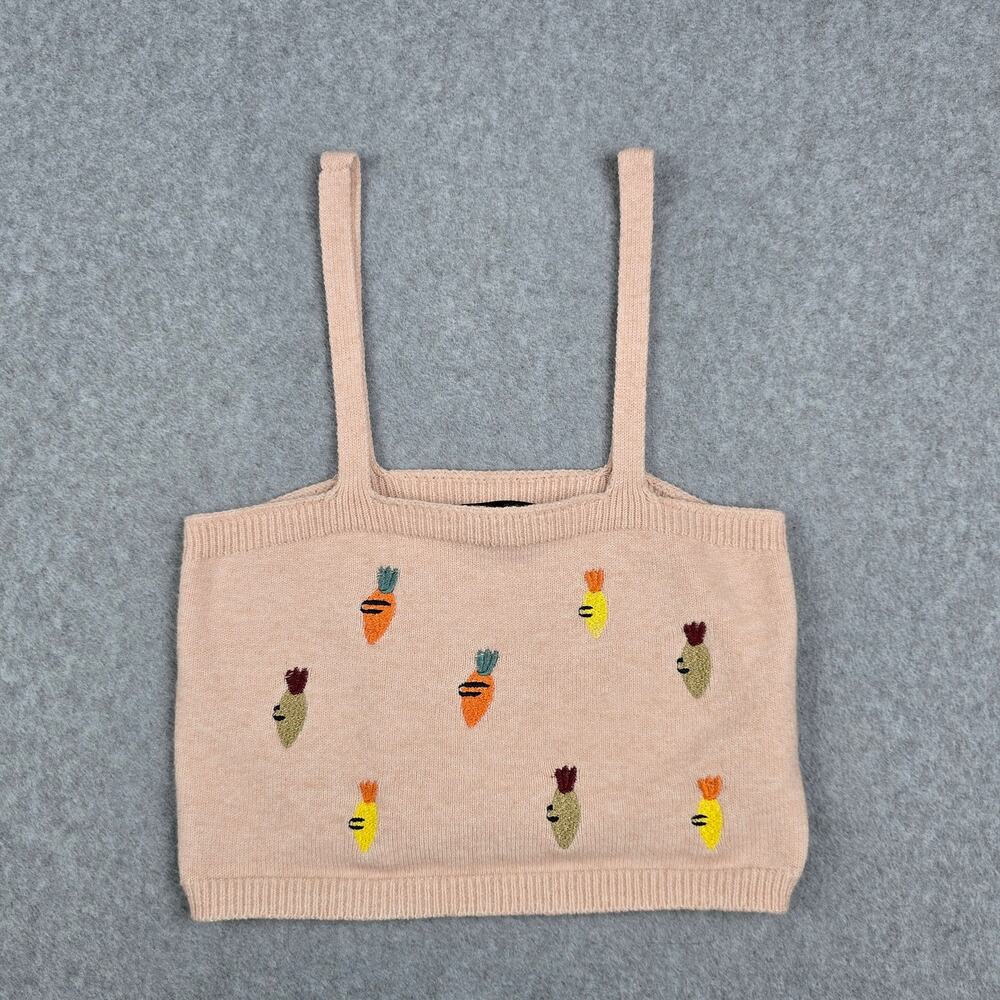 Cider Large Carrot Embroidered Contrasting Trim Sweater Knit Tank Top